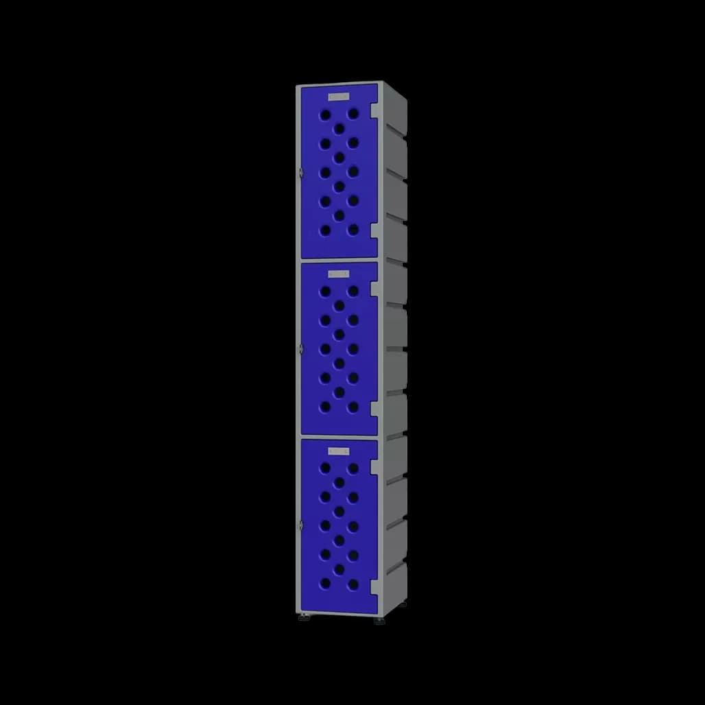 Blue single column locker with full height perforated door panels
