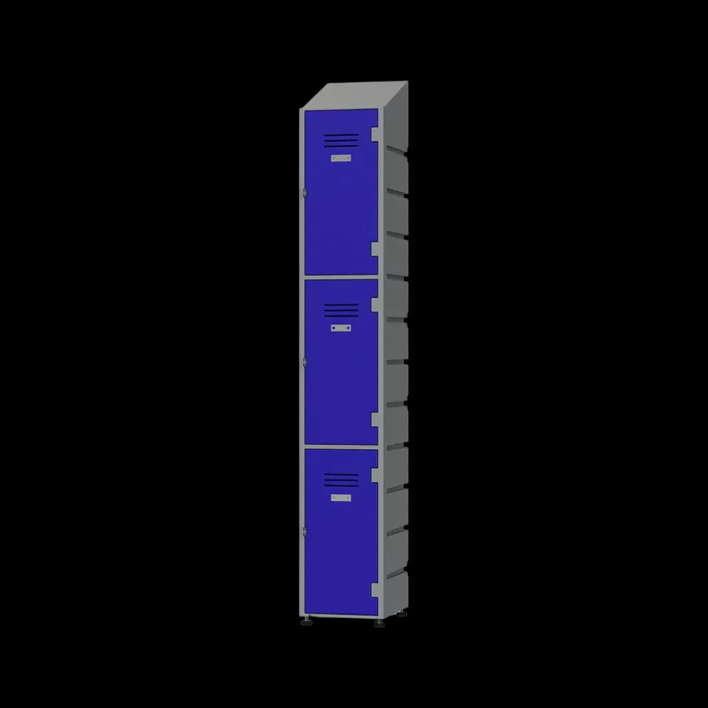 Blue single column locker with solid compartment fronts