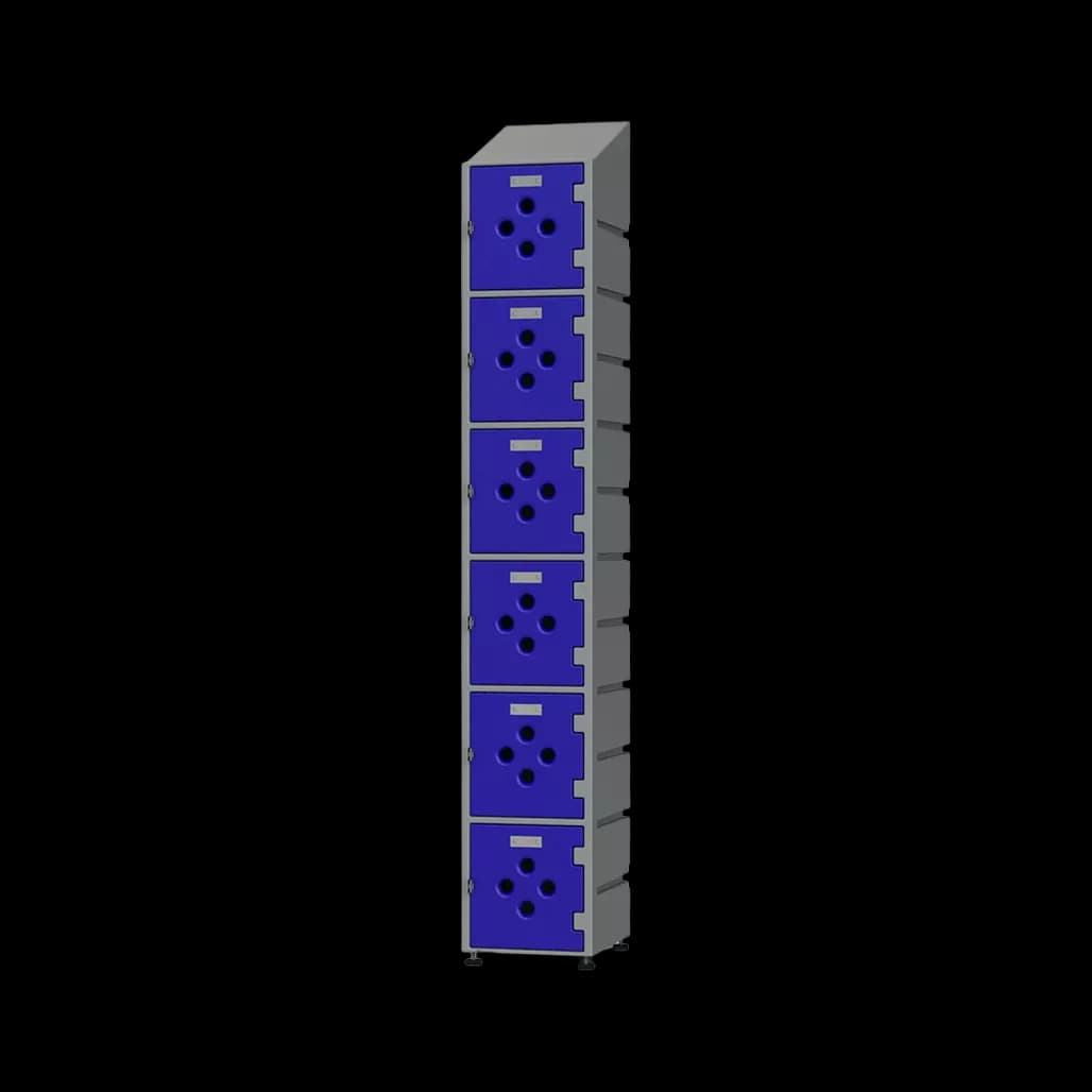 Single column blue steel locker with perforated ventilation doors