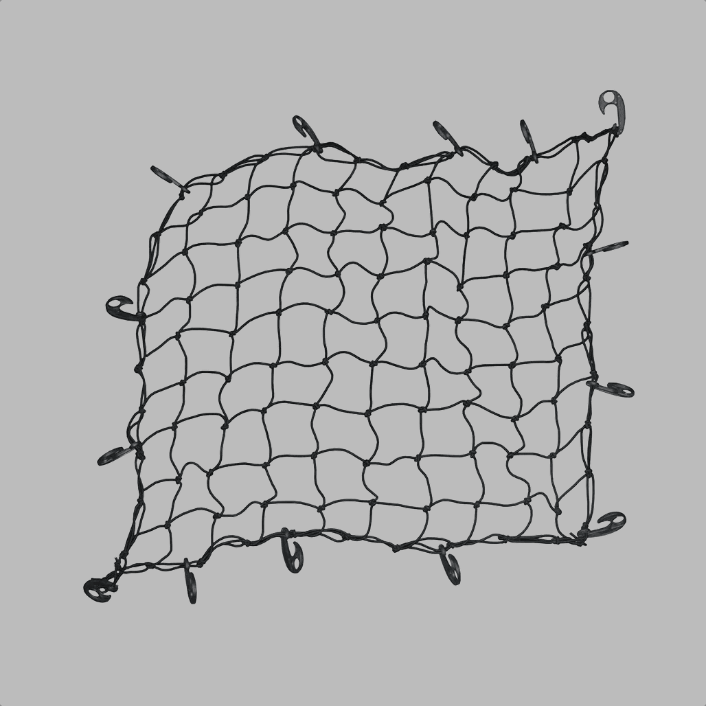 Loose black cargo net with hooks for securing transported goods