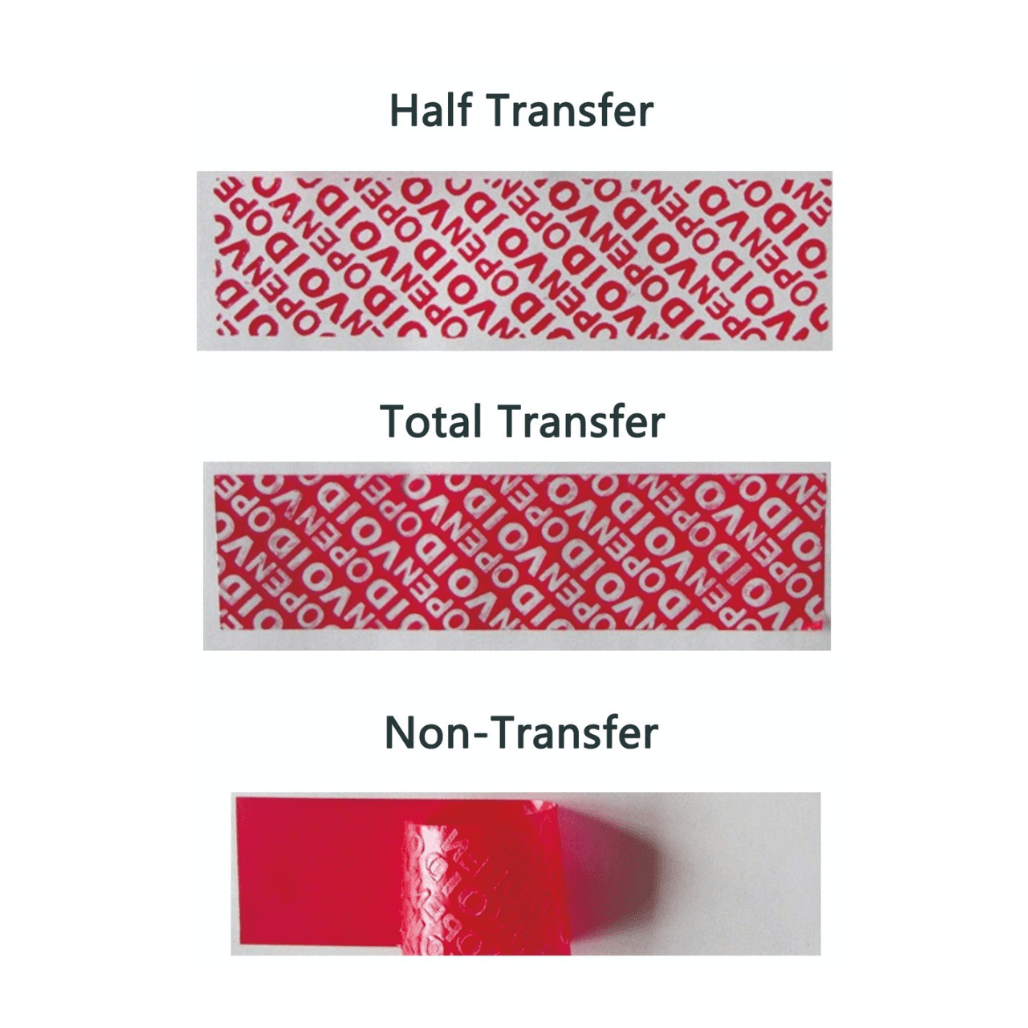Half, total and non transfer tamper evident tape comparison